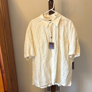NWT Tasso Elba Silk and Linen Shirt, Cream, XL